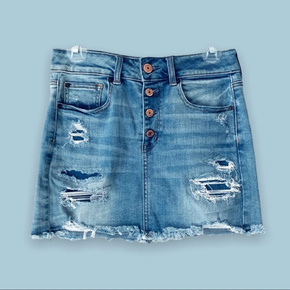 AE Hi-Rise Distressed Mini Skirt